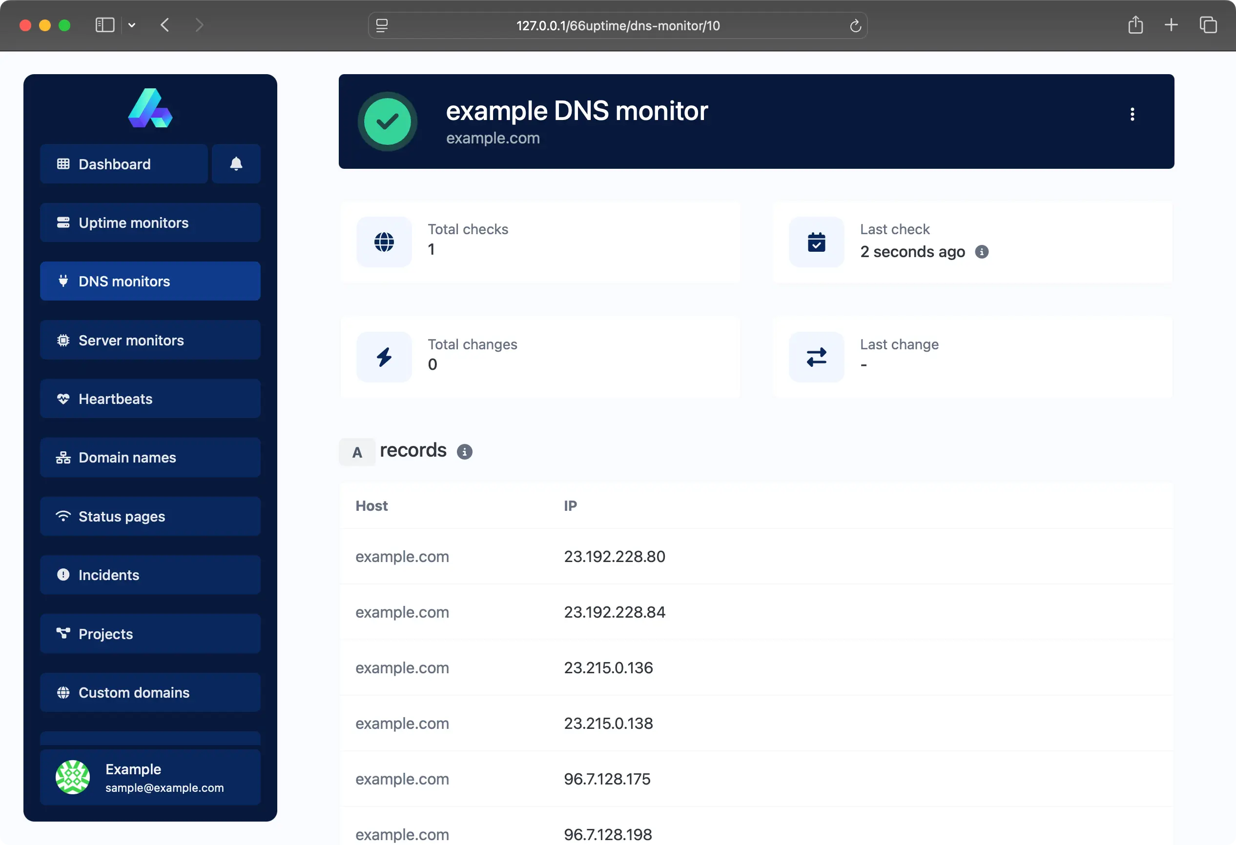 تصویر صفحه مانیتور DNS در اپلیکیشن